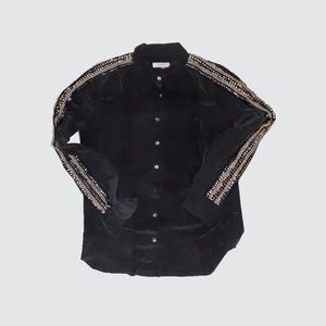 Equipment Femme Long Sleeve Silk Embellished Button-up Blouse - Black/Silver